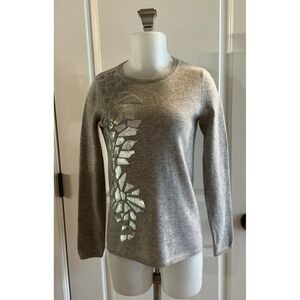 Neiman Marcus‎ The Cashmere Collection Sleeve Sequin Gray Sweater Size XS